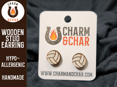 Volleyball Wood Stud Earrings - Sports Fashion Earring - Stud Earring - Charm and Char